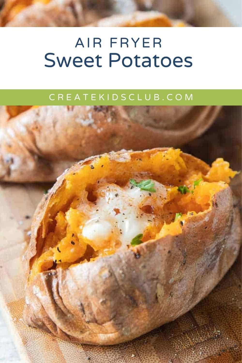 pin of air fryer sweet potatoes