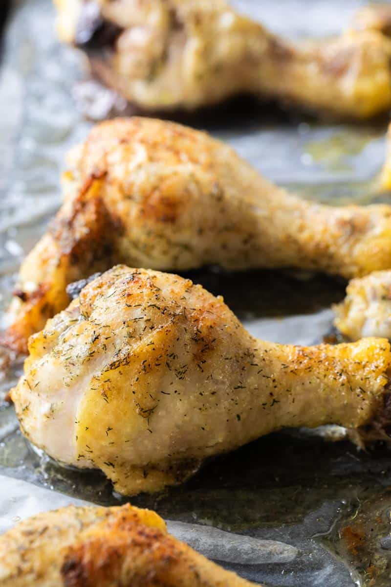 baked chicken drumsticks on a sheet pan