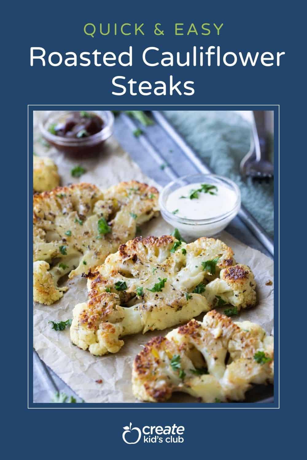 pin of roasted cauliflower steaks on a tray