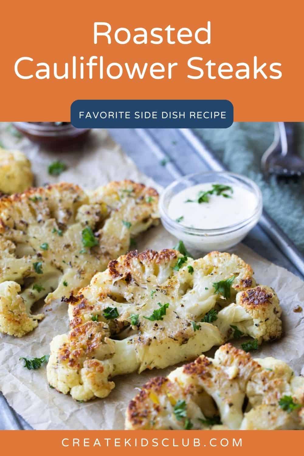 pin of roasted cauliflower steaks on a tray