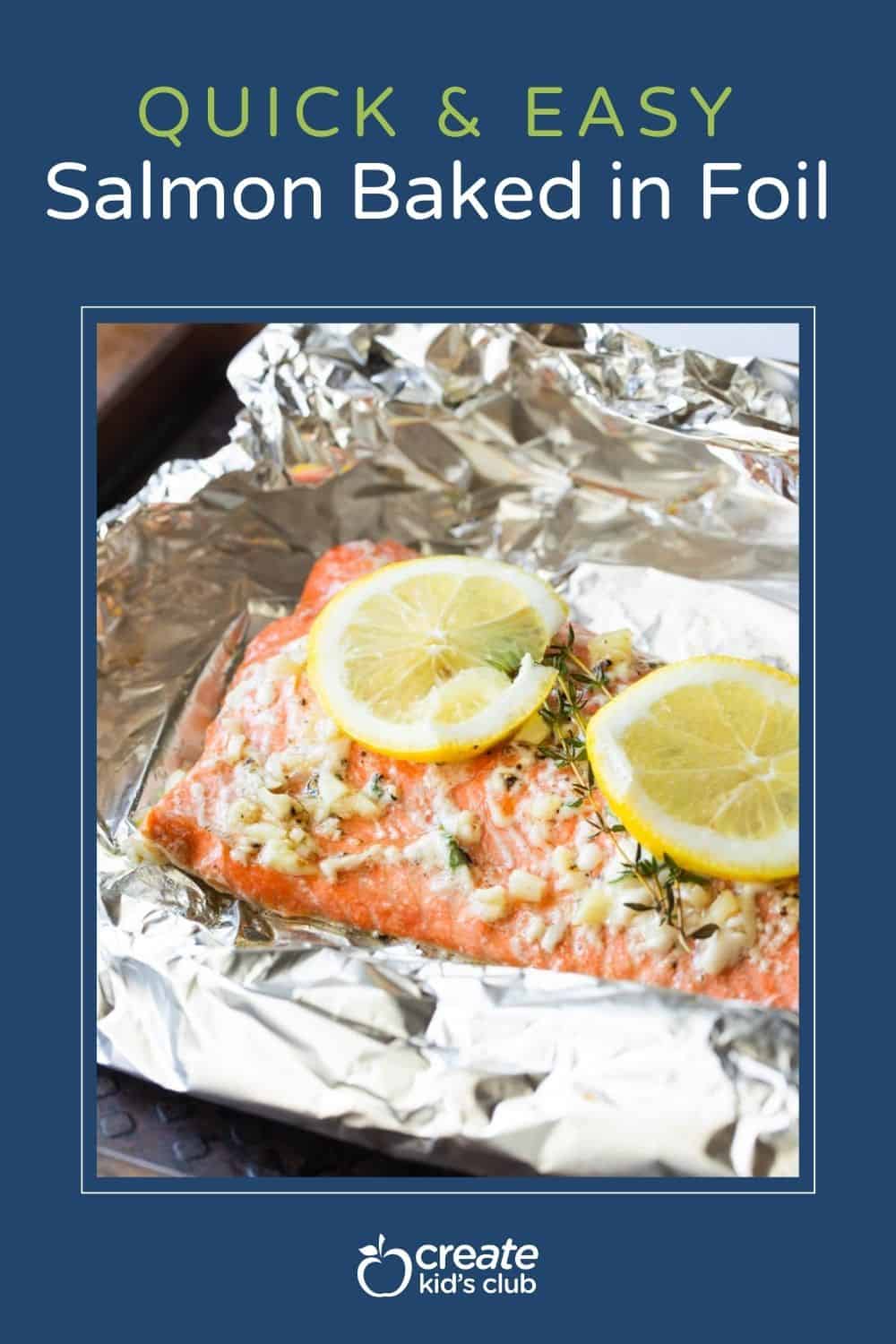 pin of salmon baked in foil with lemon