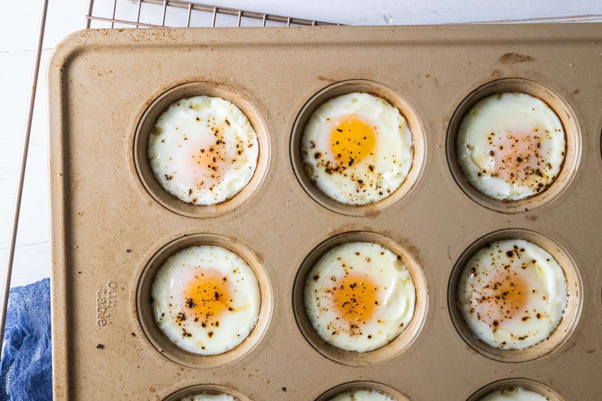 top down view of egg bites in muffin tin