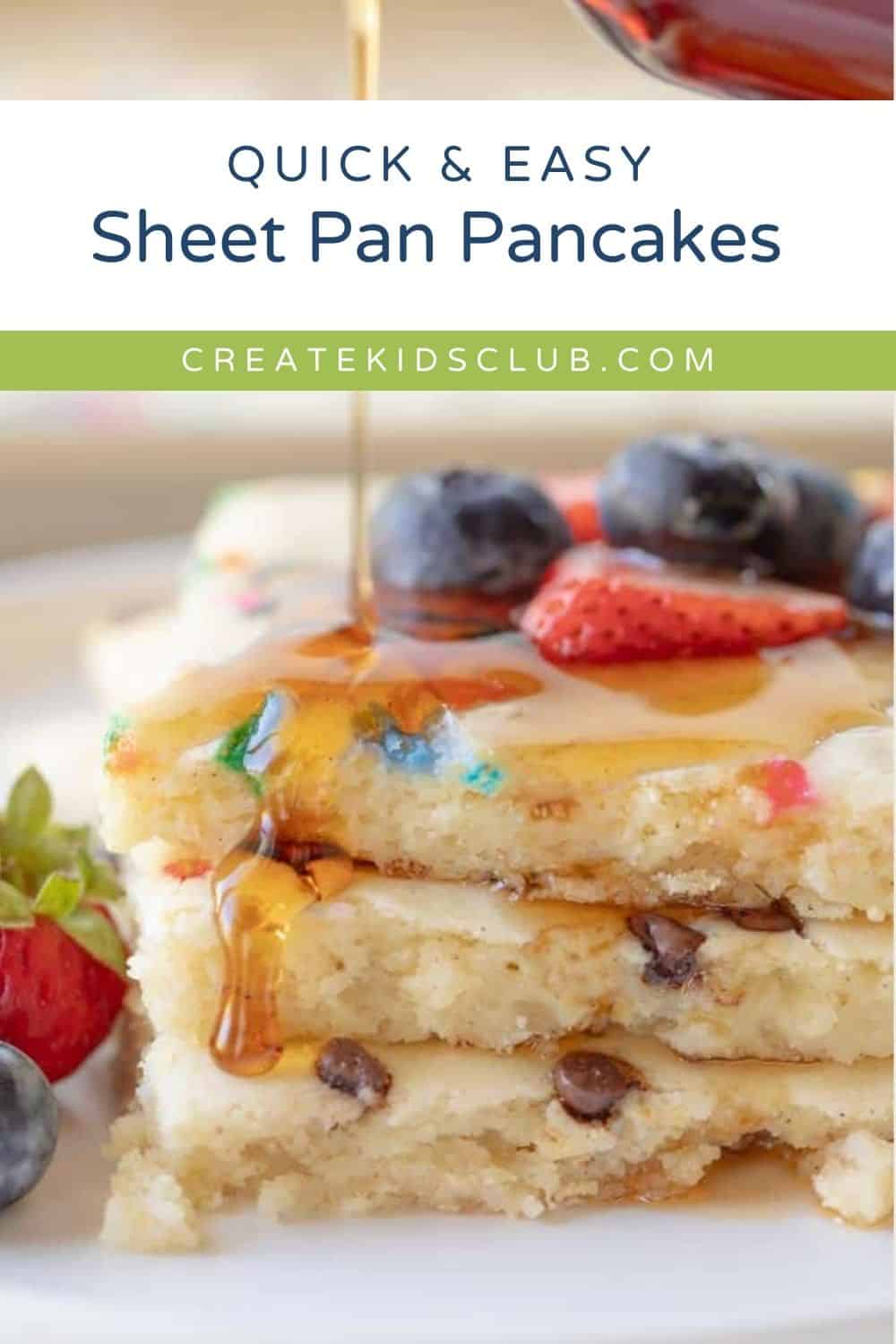 pin of sheet pan pancakes with mix