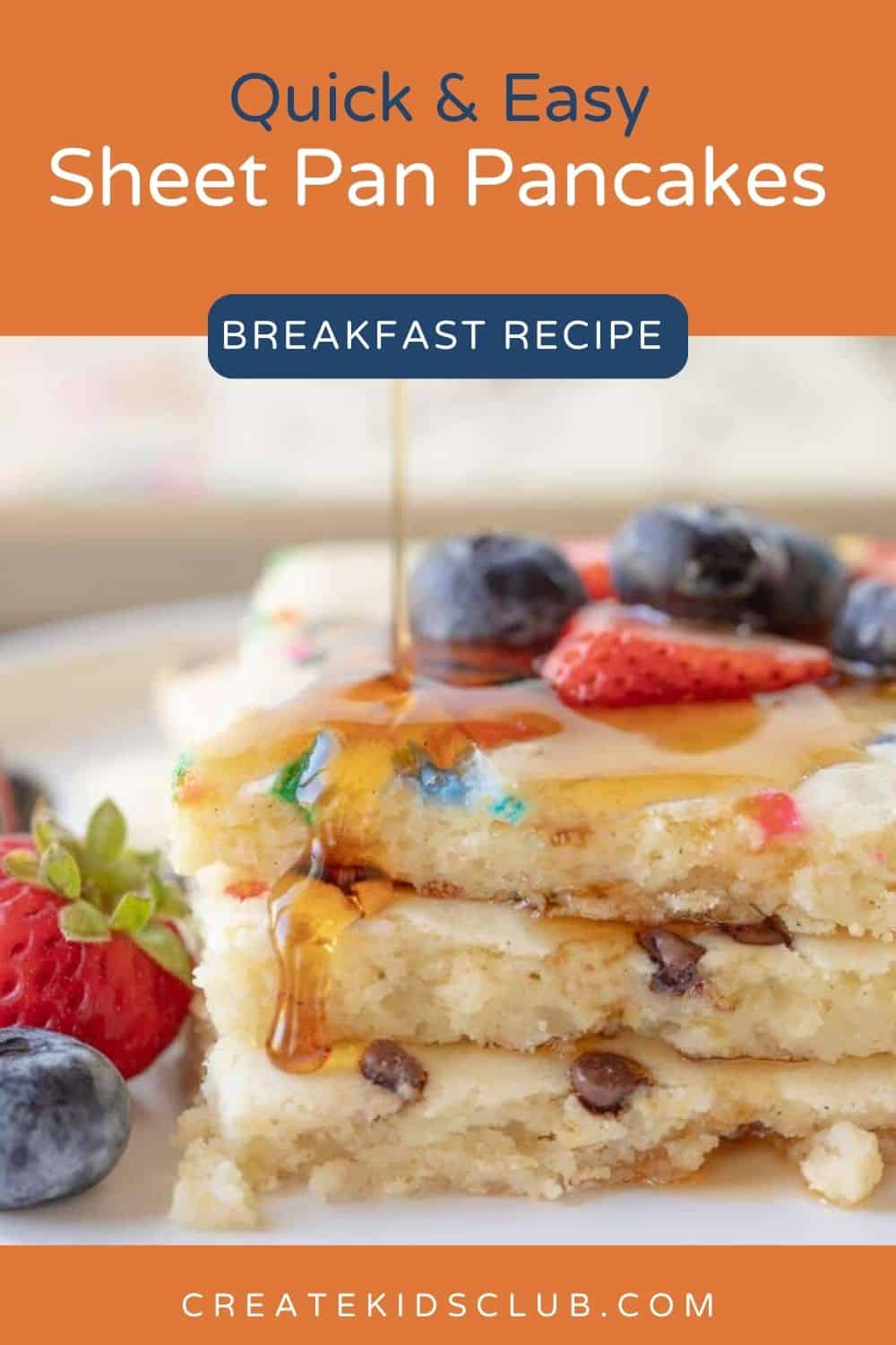 pin of sheet pan pancakes with mix