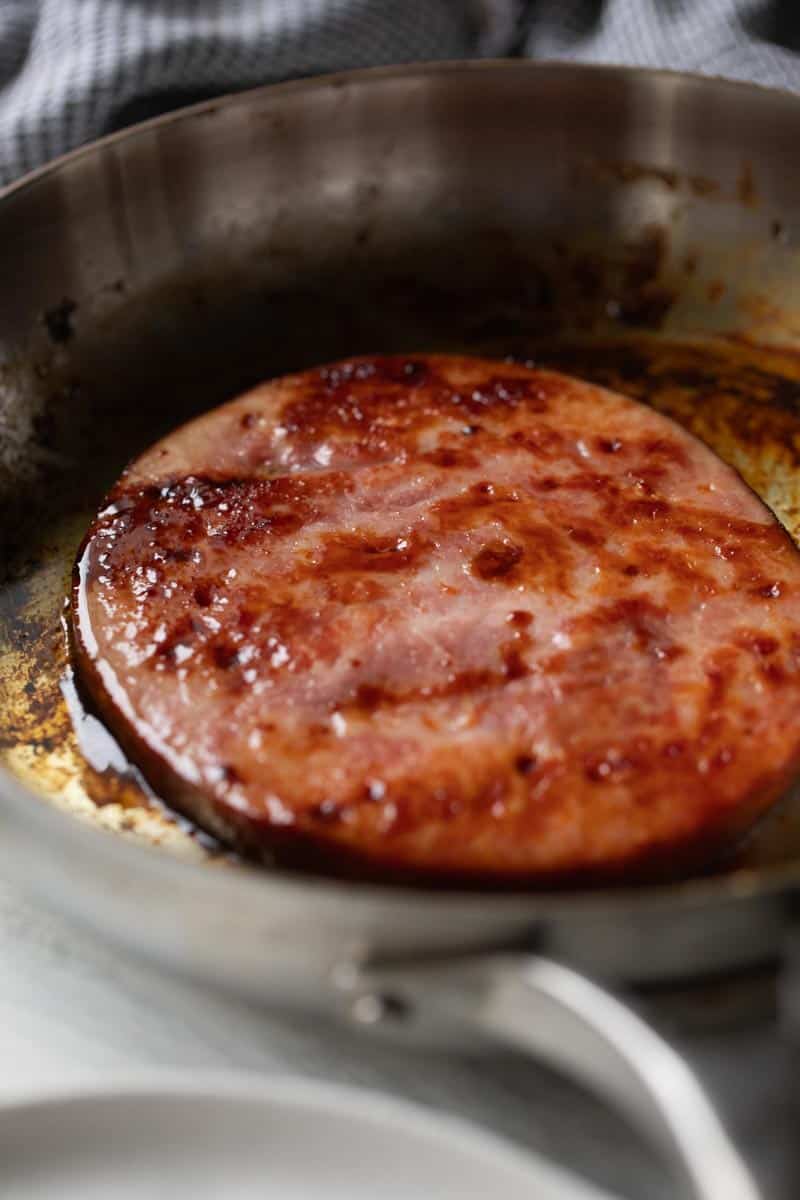 ham steak in a saute pan