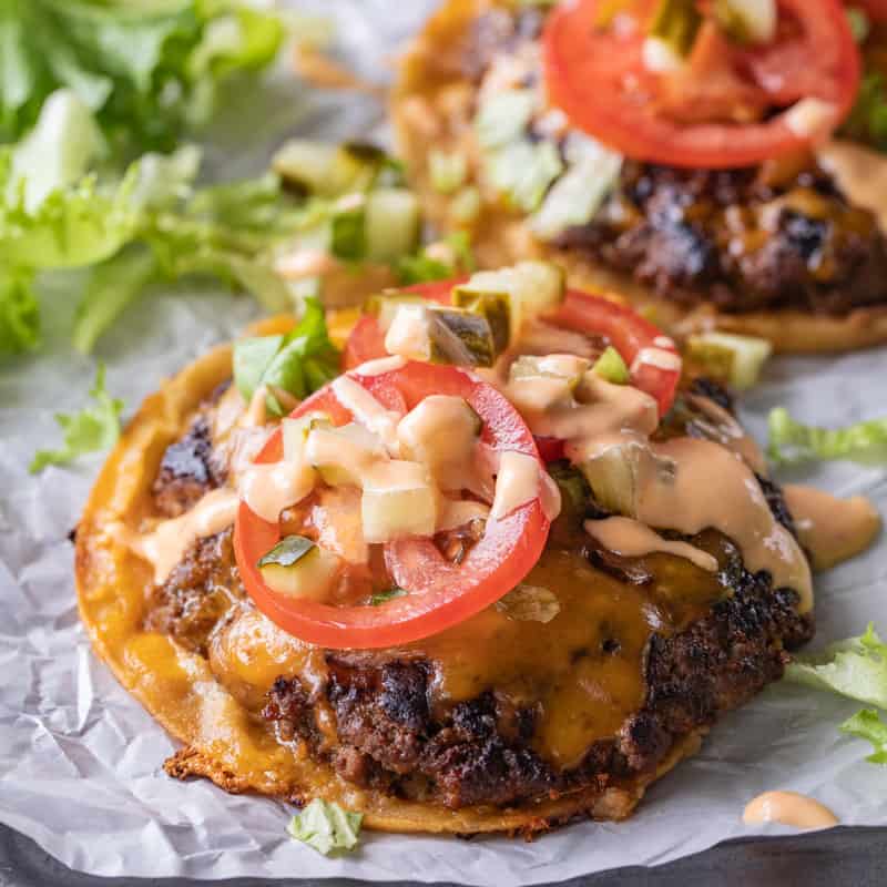 taco burger with toppings