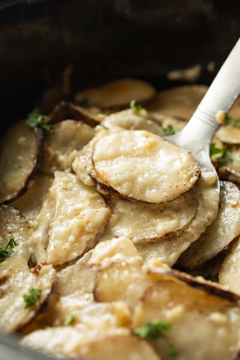 close up of au gratin potatoes