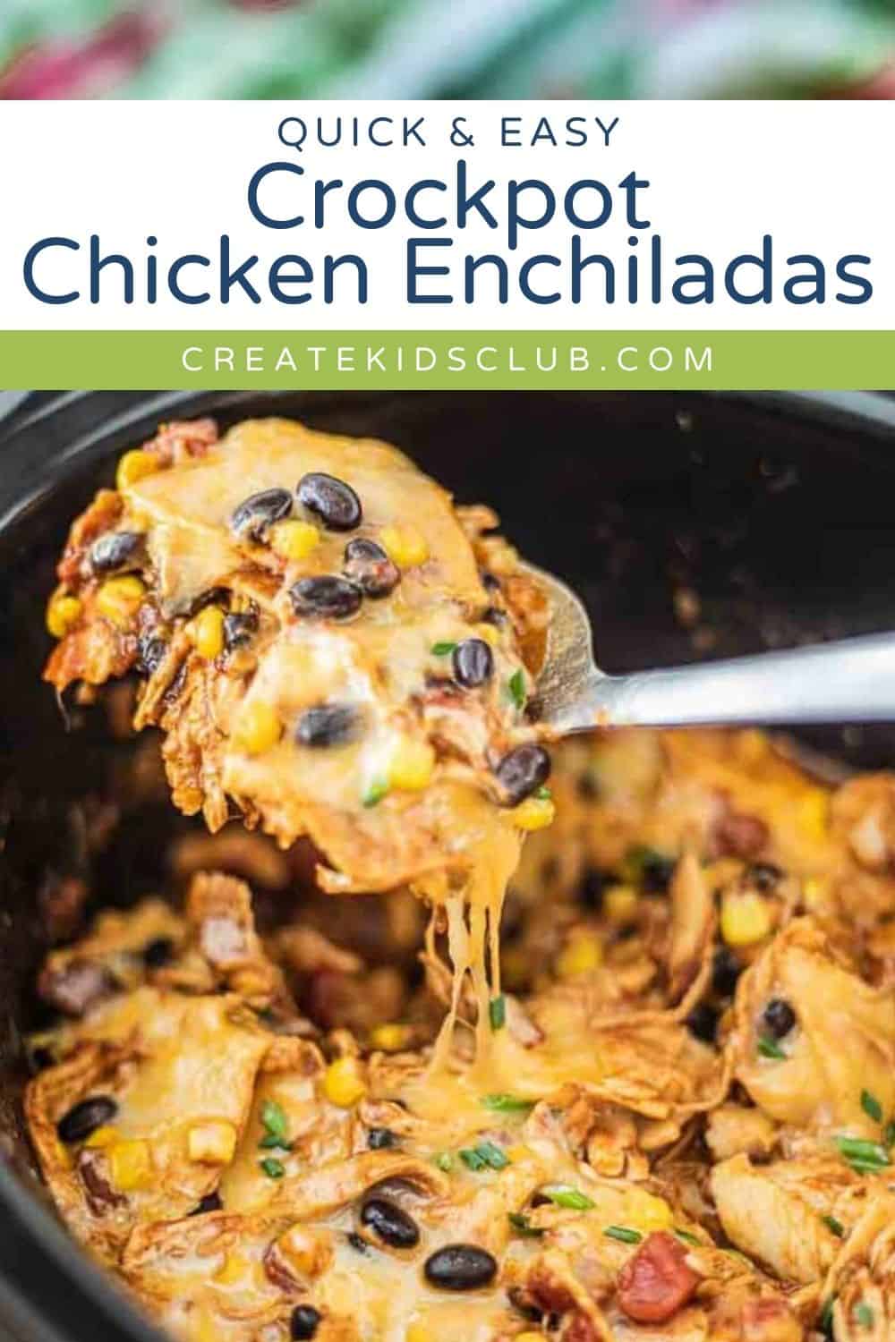 pin of crockpot chicken enchiladas