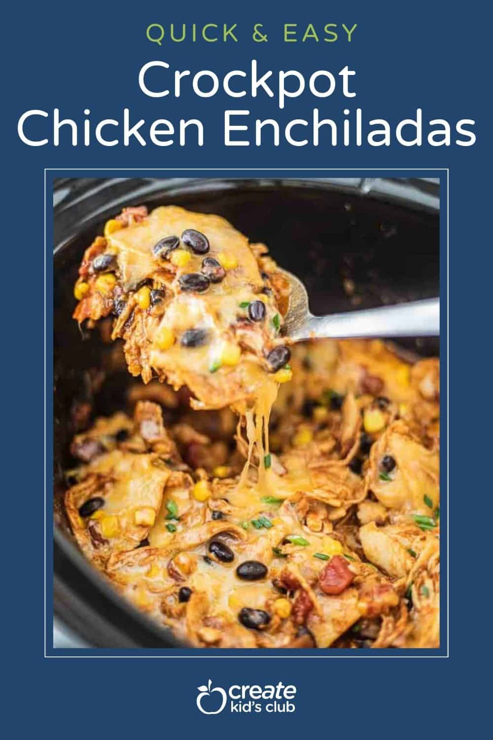 pin of crockpot chicken enchiladas