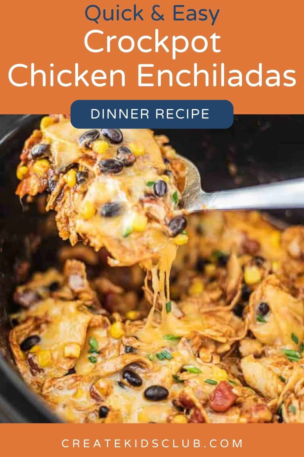 pin of crockpot chicken enchiladas