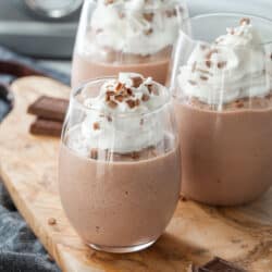 close up view of glasses of frozen hot chocolate