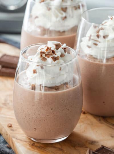 close up view of glasses of frozen hot chocolate