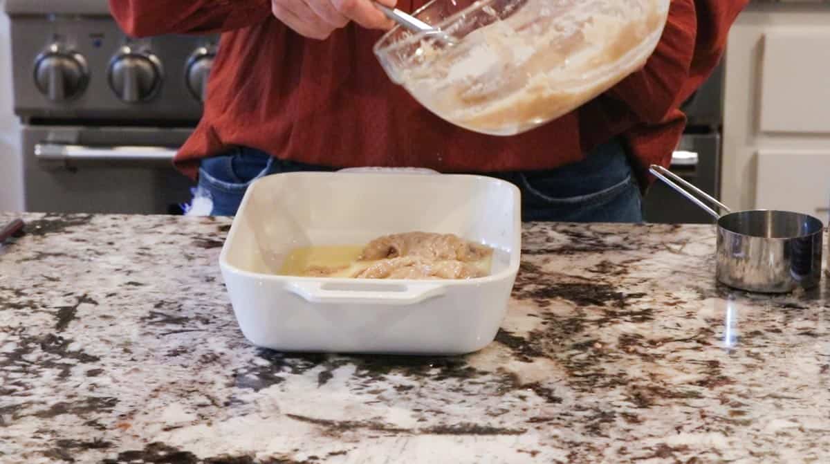 batter being added to a pan with melted butter