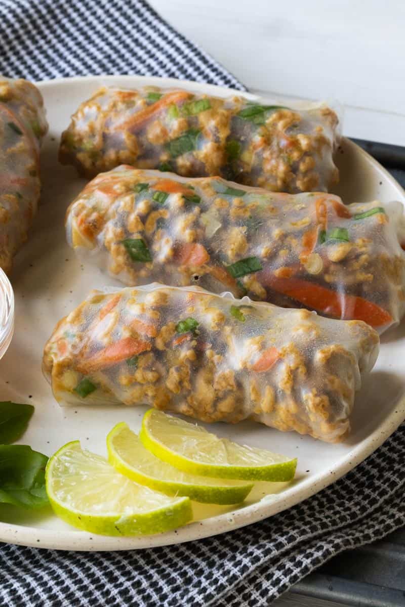 chicken summer rolls on a plate