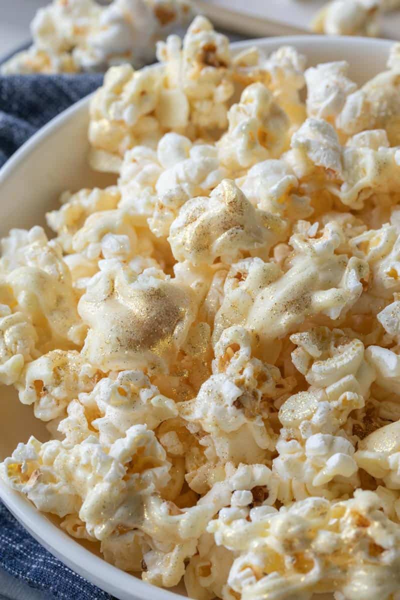 popcorn with edible glitter in a bowl