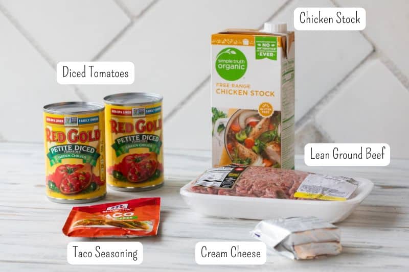 five ingredients for crockpot taco soup