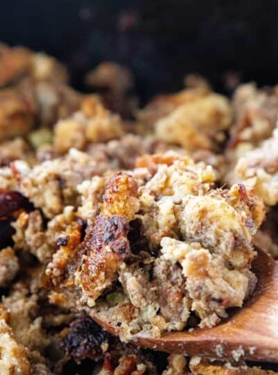 stuffing in a roasting pan