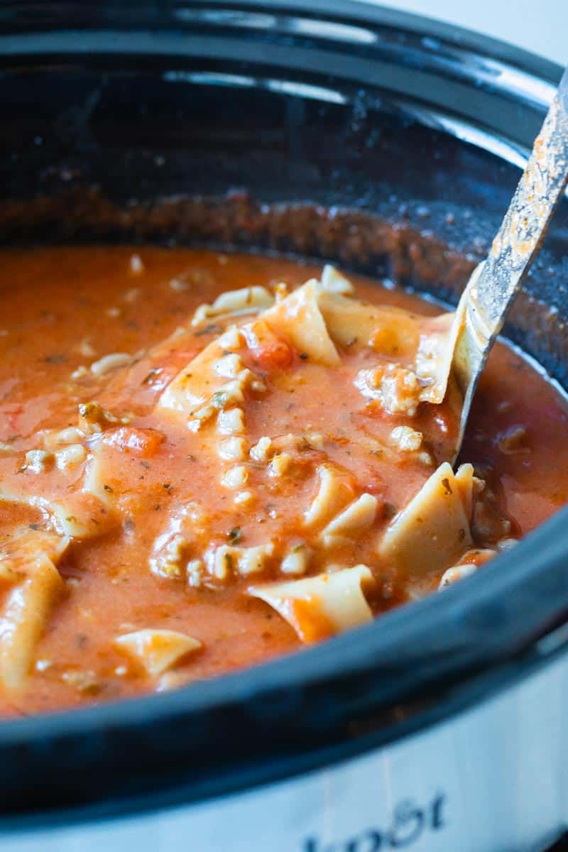 soup ladled from a crockpot