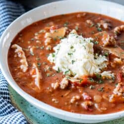 crockpot lasagna soup in a bowl