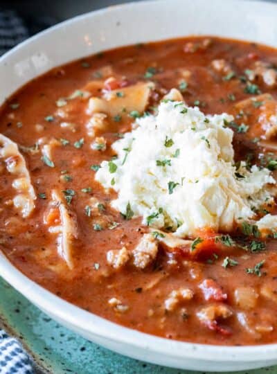 crockpot lasagna soup in a bowl