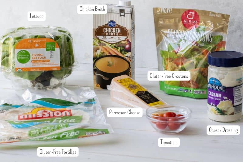 ingredients with text on each one for chicken wraps