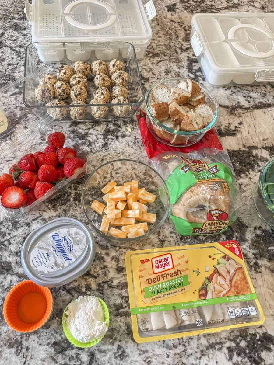 ingredients on counter for a snackle box